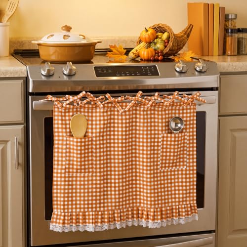 Gingham Fall Thanksgiving Oven Skirt with 2 Pockets - Kitchen Decor