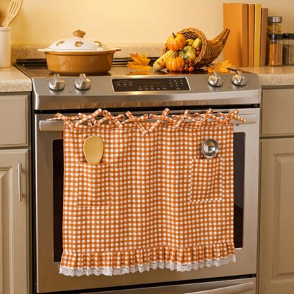 Gingham Fall Thanksgiving Oven Skirt with 2 Pockets - Kitchen Decor