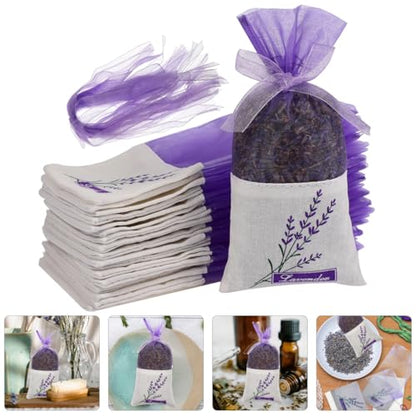 Lavender Sachet Bags 30pcs - Purple Organza Drawstring Pouches for Dried Flowers & Fragrance