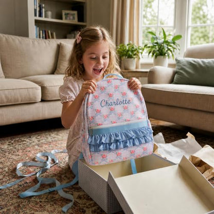 Personalized Girls Preschool Backpack with Name - Bubblegum Pink Ruffle Bag