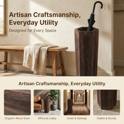 Rustic Wooden Umbrella Stand - Large Capacity Indoor Barrel Shape Organizer