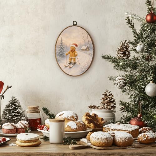 Lengues Winter Gingerbread Ski Oval Wall Art - Framed Hanging Decor 8.5x11.5