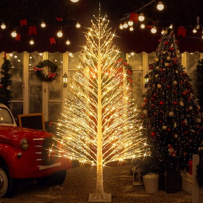 Rossesay 6ft LED Birch Tree with Warm White Lights - Outdoor Christmas Decoration, 8 Lighting Modes, Waterproof, Easy Installation (Variation: 1 / 6ft-1100led)