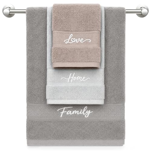 3 Piece Cotton Bath Towel Set with Hand Towel & Washcloth - Grey