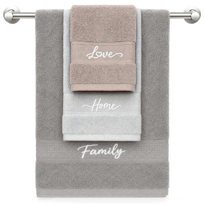 3 Piece Cotton Bath Towel Set with Hand Towel & Washcloth - Grey