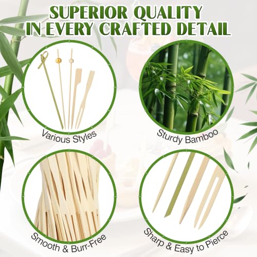 500PCS Bamboo Cocktail Picks Kit for Appetizers and Drinks - 5 Styles, 2 Sizes