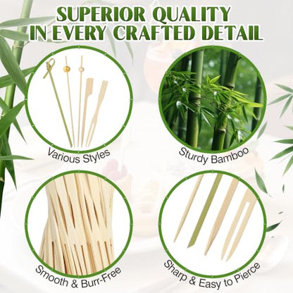 500PCS Bamboo Cocktail Picks Kit for Appetizers and Drinks - 5 Styles, 2 Sizes