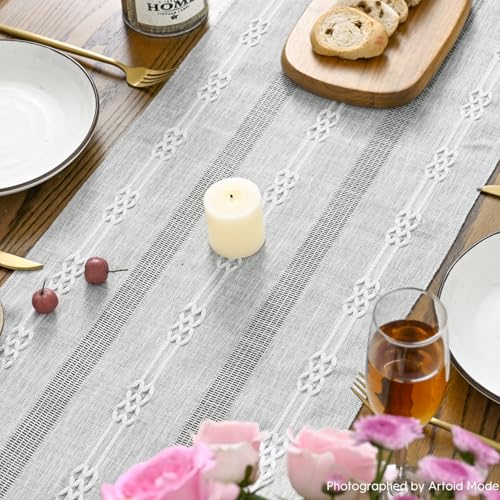 Grey Farmhouse Embroidered Table Runner - 13x120 Inch Seasonal Kitchen Decor