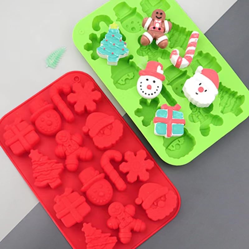 Christmas Theme Silicone Molds 2 Pack – 7 Holiday Shapes Candy Chocolate Gelatin Ice Cubes