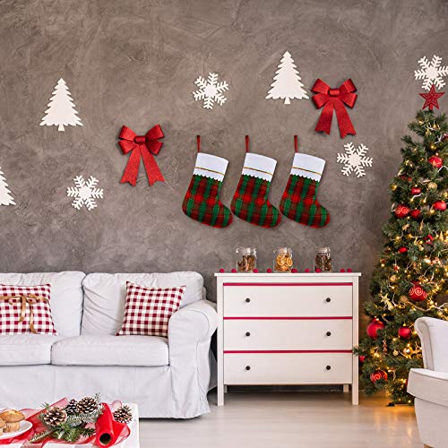Christmas Stockings Set with Red and Green Plaid Pattern - 12 Pack Holiday Decor