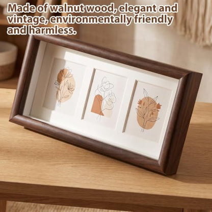 Walnut Wood Multi Picture Frame 2x3 3-Photo Desktop Display - Dark Walnut