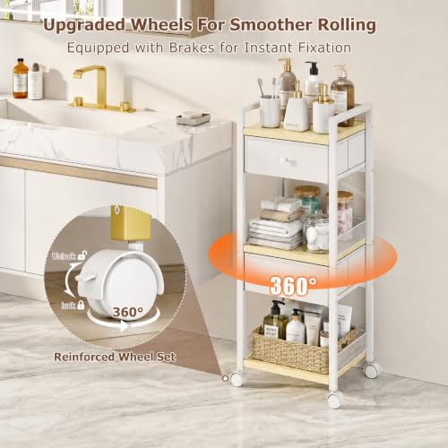 Flycity Rolling Makeup Organizer Cart with Drawers - Milky White