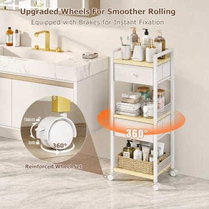 Flycity Rolling Makeup Organizer Cart with Drawers - Milky White
