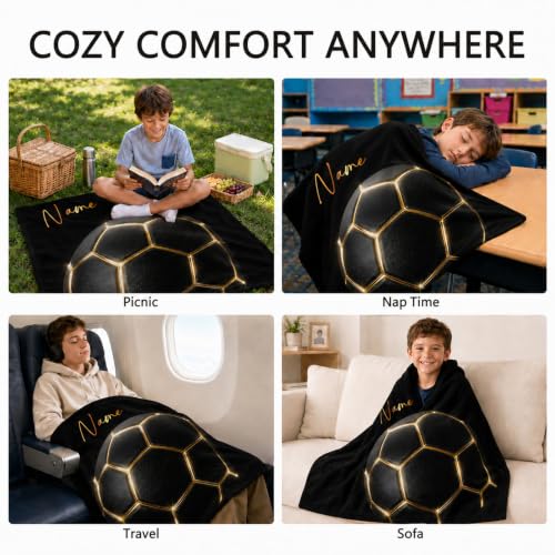 Custom Soccer Throw Blanket for Teen Boys - Gold / Single