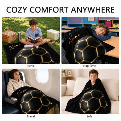 Custom Soccer Throw Blanket for Teen Boys - Gold / Single