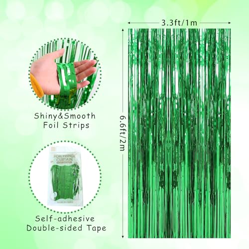 Green Foil Fringe Curtain - 3.2ft x 8.2ft Party Backdrop for St Patrick's Day & Events - 2 Pack