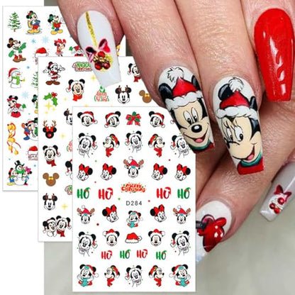 Christmas Nail Art Stickers 4 Sheets Cute 3D Self-Adhesive Decals for DIY Manicure