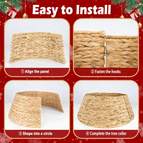 Round 27-Inch Rustic Woven Rattan Christmas Tree Collar - Natural Basket Cover for Artificial Xmas Tree