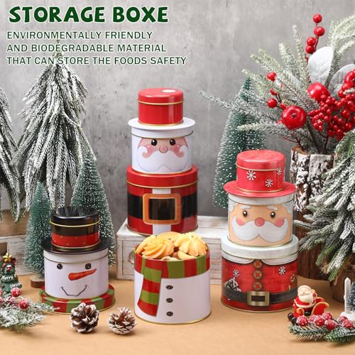 Christmas Cookie Tin Set with Lids - 3 Sizes Metal Nesting Containers