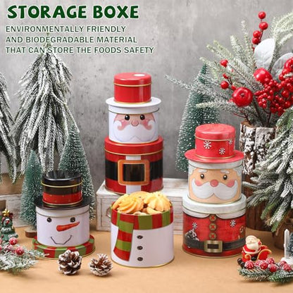 Christmas Cookie Tin Set with Lids - 3 Sizes Metal Nesting Containers