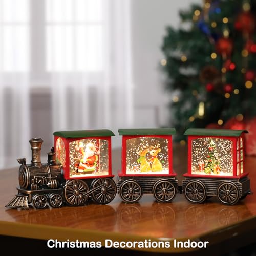 Santa Claus Train Snow Globe Lantern with Timer - Christmas Indoor Decor