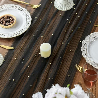 3-Pack 28x120 Inch Pearl Black Gauze Table Runners - Elegant Home Decor
