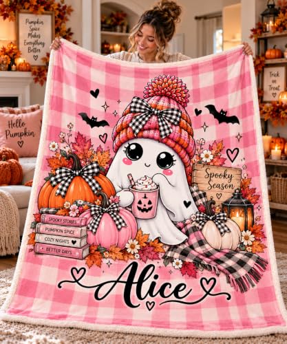 Halloween Ghost Blanket with Personalizable Name - Cozy Fall Throw for Couch & Bed, New9