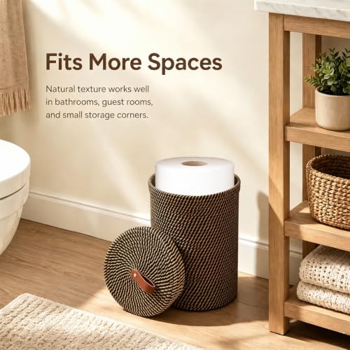 Freestanding Cotton & Jute Toilet Paper Holder with Lid - Khaki