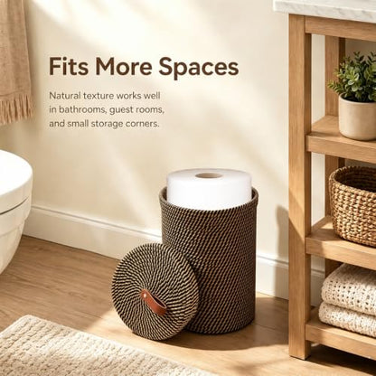 Freestanding Cotton & Jute Toilet Paper Holder with Lid - Khaki