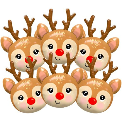 Reindeer Balloons Set - Christmas Foil Party Decor, Style 2, 6 Pieces