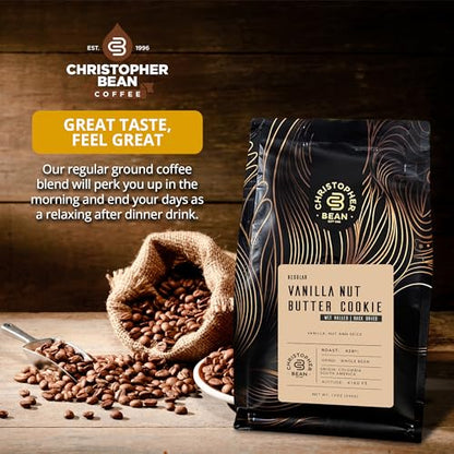 Christopher Bean Coffee - Vanilla Nut Butter Cookie Flavored Coffee, (Regular Ground) 100% Arabica, No Sugar, No Fats, Made with Non-GMO Flavorings, 12-Ounce Bag of Regular Ground coffee