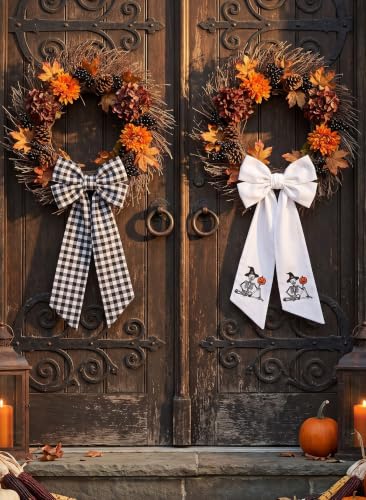 Halloween Separable Wreath Sash Set - White & Black Ribbon for Front Door Decor