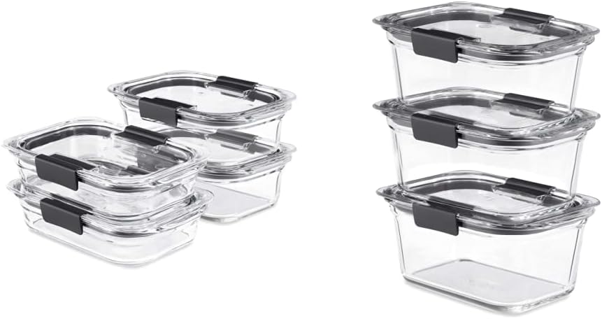 Rubbermaid Brilliance Glass Storage Set - 4 Medium Clear Food Containers with Lids (6 Pieces Total)