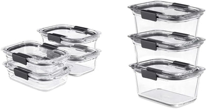 Rubbermaid Brilliance Glass Storage Set - 4 Medium Clear Food Containers with Lids (6 Pieces Total)