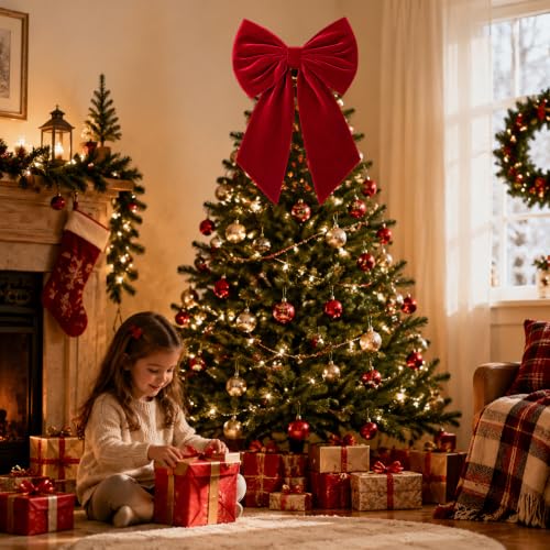 Large Velvet Christmas Bow - 35x18 Inches Holiday Tree Topper