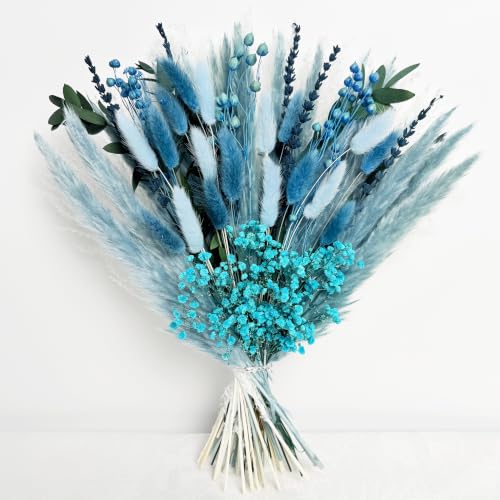 Blue Dried Flower Bouquet - Handmade Boho Floral Arrangement Baby Blue