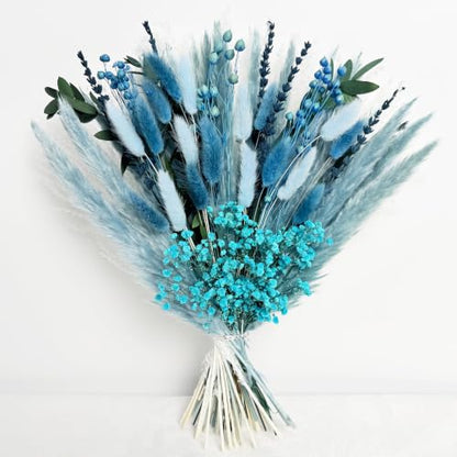 Blue Dried Flower Bouquet - Handmade Boho Floral Arrangement Baby Blue