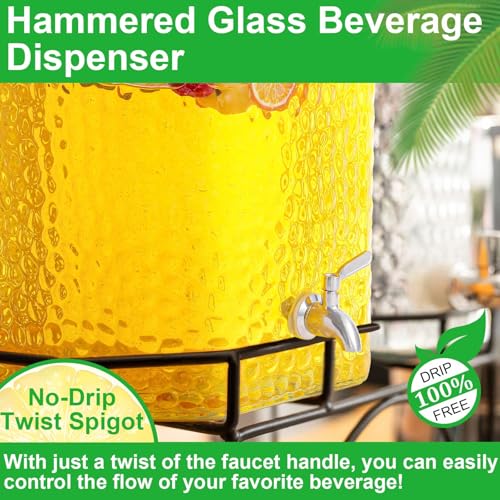 5 Gallon Glass Drink Dispenser with Spigot for Parties - Hammered Design