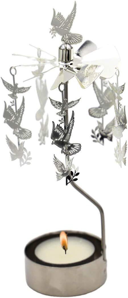 Skiennix Rotary Candle Holder - Spinning Metal Design | Small Dove of Peace Gift