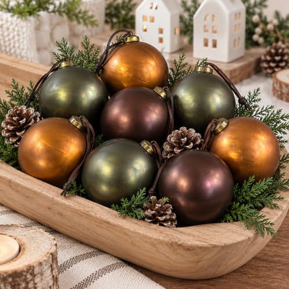 Retro Gold Christmas Ornaments Set - 24 Textured Holiday Tree Decorations