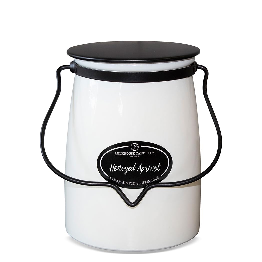 Milkhouse Candle Company Lemon Macaroon Soy Candle - Apricot | Honey | Tonka Bean Scented - 22 oz Butter Jar with Lid, 120+ Hour Burn Time, Made in the USA
