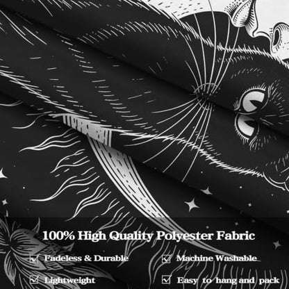 Gothic Black Cat Moon Tarot Wall Tapestry - 44x60in Mystic Decor