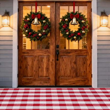 Christmas Buffalo Plaid Rug 5x7 Ft - Red & White Indoor Outdoor Decor