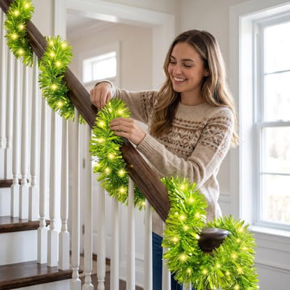 Lime Green Christmas Garland with 100 LED Lights - 20ft Variation