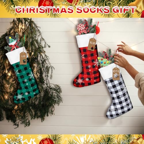 Christmas Stockings Bulk Set - Green, Red, White, 12 Pack, Cute Holiday Decor