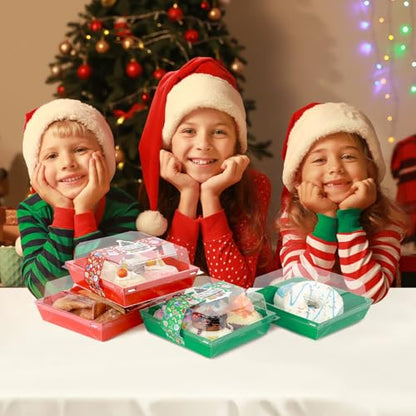 Christmas Charcuterie Boxes with Clear Lids & Stickers - Red Green 5.3x4.9x2.5 Inches, 100 Pack