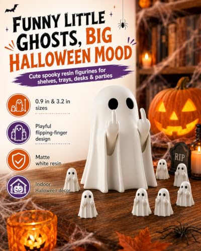50 Pcs Mini Ghost Flipping Finger Figurines Halloween Decorations 0.9in Set
