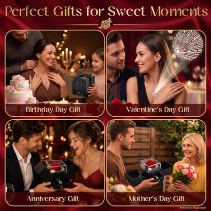 Preserved Real Red Rose Gift Set with Projection Necklace - Mother's Day