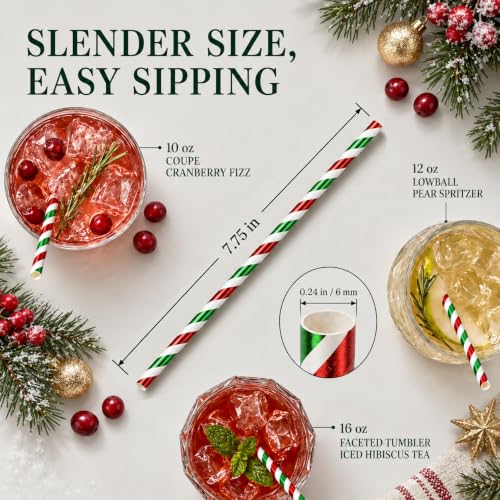 Christmas Paper Straws Set - Red, Green & Snowflake Pattern Mix, 100 Pack