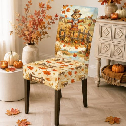Fall Scarecrow Chair Covers for Dining Chairs 6pcs Orange Spandex Washable